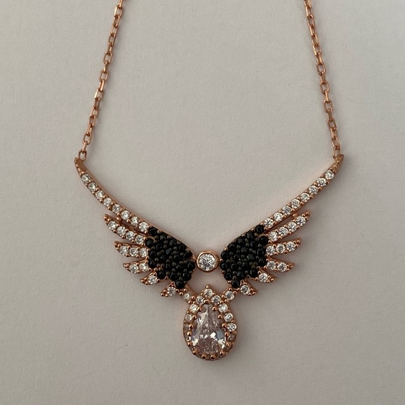 925 Silver angelwing necklace cz with big clear stone